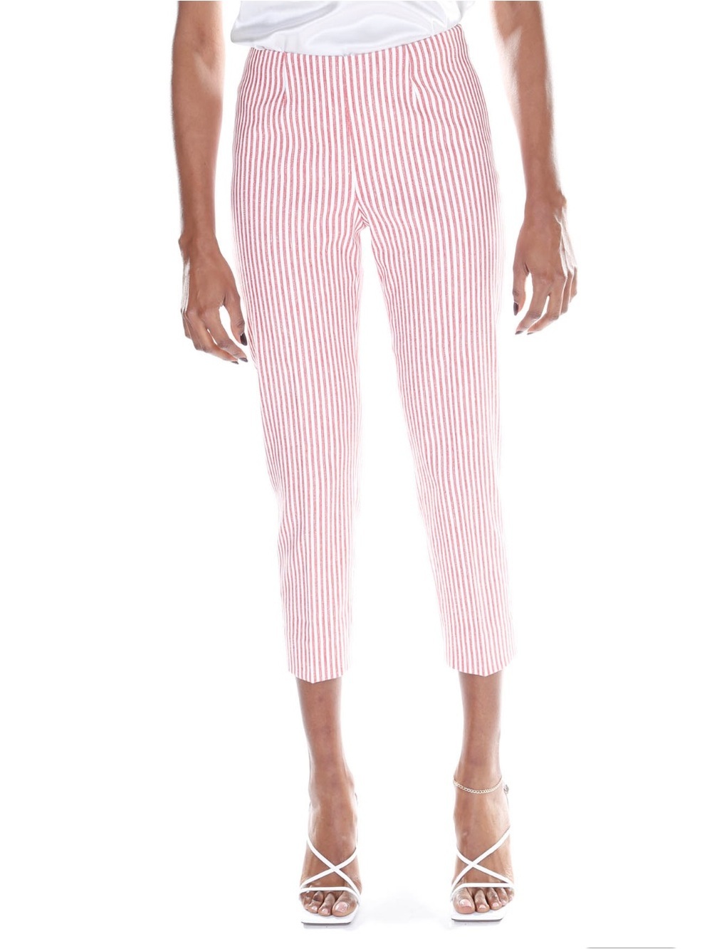 Piazza Sempione Audrey Cropped Pants Red White Stripe Linen Blend Italy 40/6 EUC